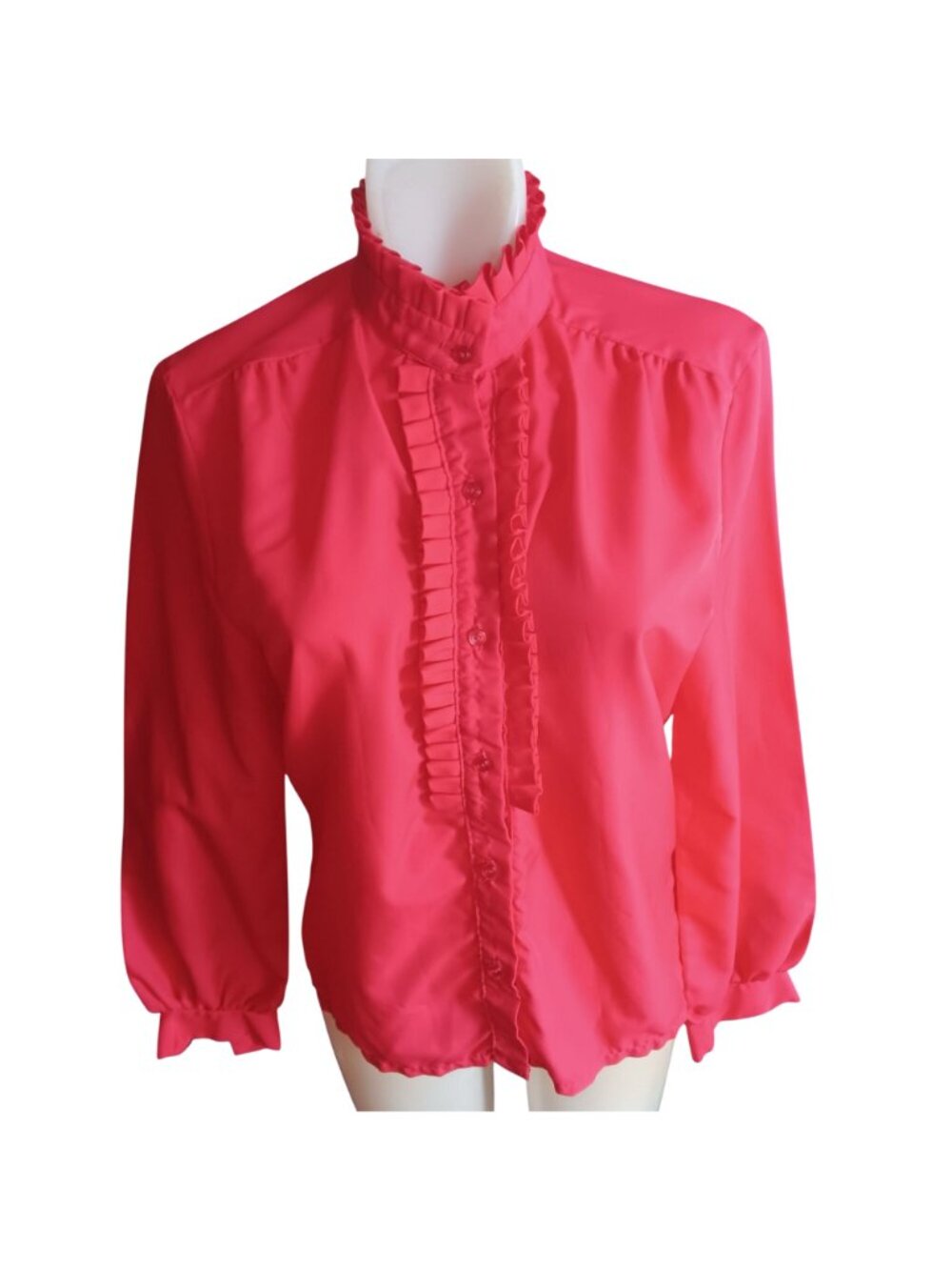 True Vintage Small Ruffle Top 1980's Alice Stuart Blouse High Neck Secretary